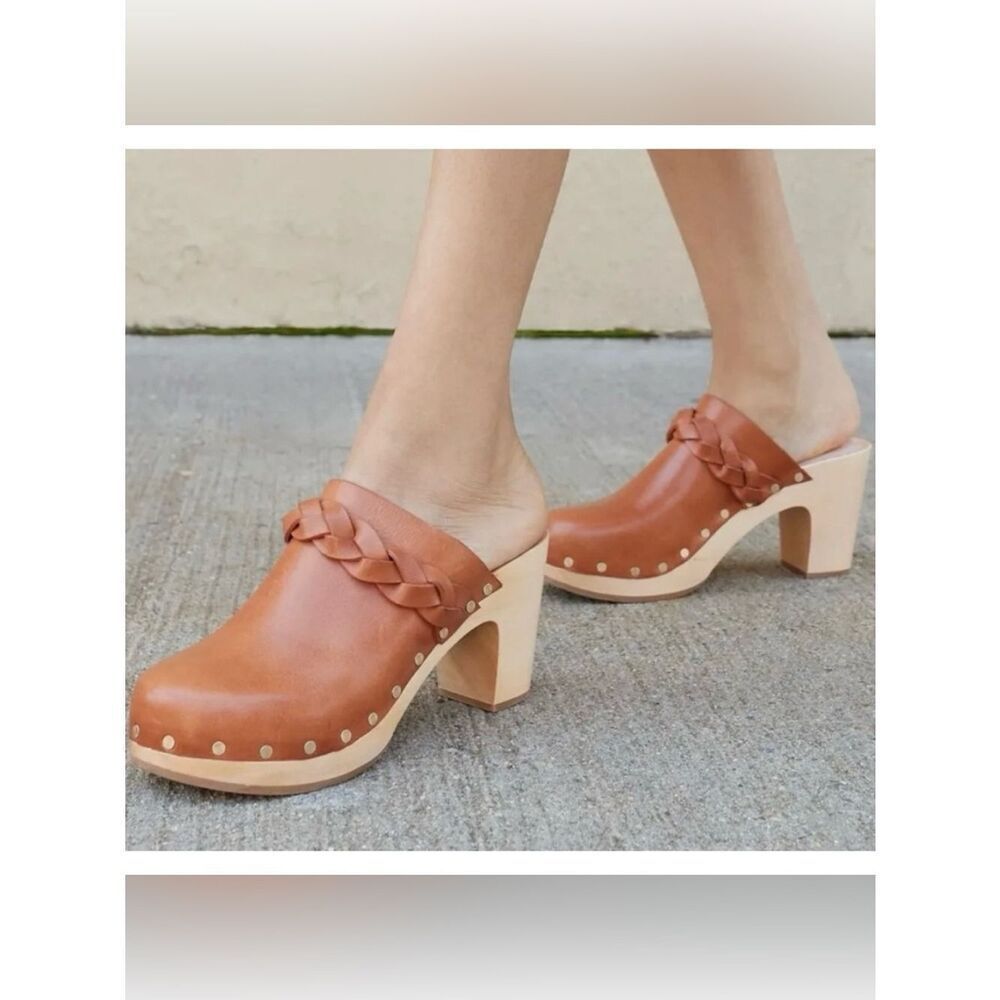 Loeffler Randall Merrill Braided Leather Clog Mules in Cognac Size 8.5